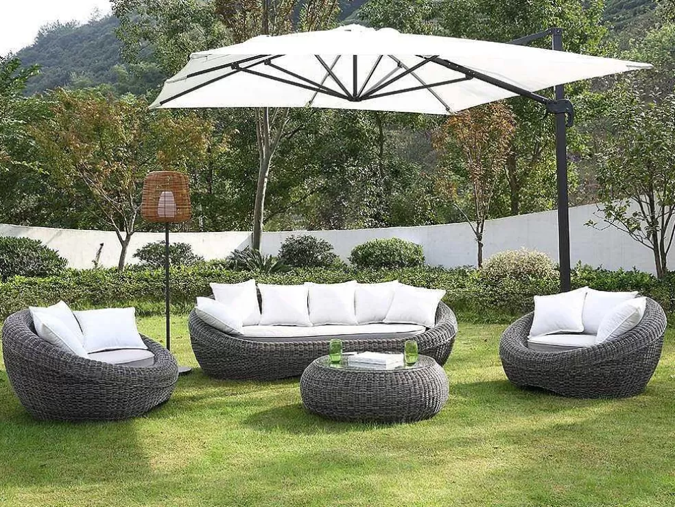 MYLIA Conjunto De Jardim Em Resina Entrancada: Sofá, 2 Cadeiroes E Mesa De Centro - Whiteheaven* Conjunto Relax De Jardim