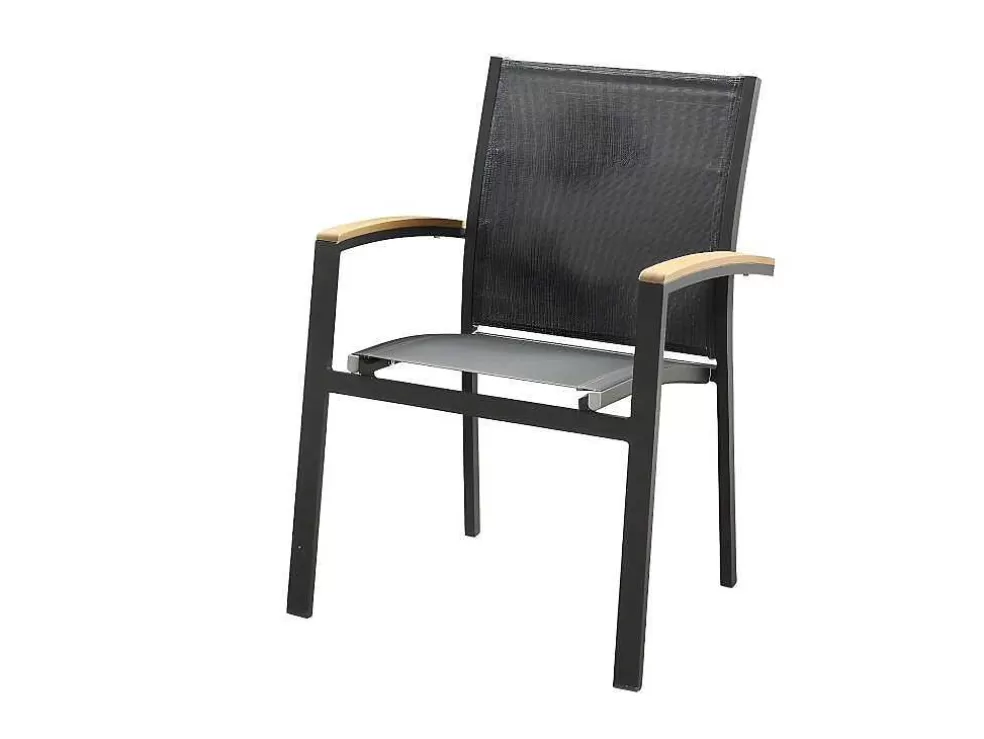 MYLIA Conjunto De Jardim Mesa E Cadeiras De Jardim Em Aluminio: Uma Mesa Extensivel 180/240 Cm E 8 Cadeiras Empilhaveis - Cinza Escuro - Nauru* Conjunto Mesa E Cadeiras De Jardim
