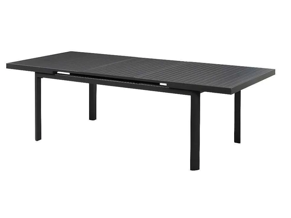 MYLIA Conjunto De Jardim Mesa E Cadeiras De Jardim Em Aluminio: Uma Mesa Extensivel 180/240 Cm E 8 Cadeiras Empilhaveis - Cinza Escuro - Nauru* Conjunto Mesa E Cadeiras De Jardim