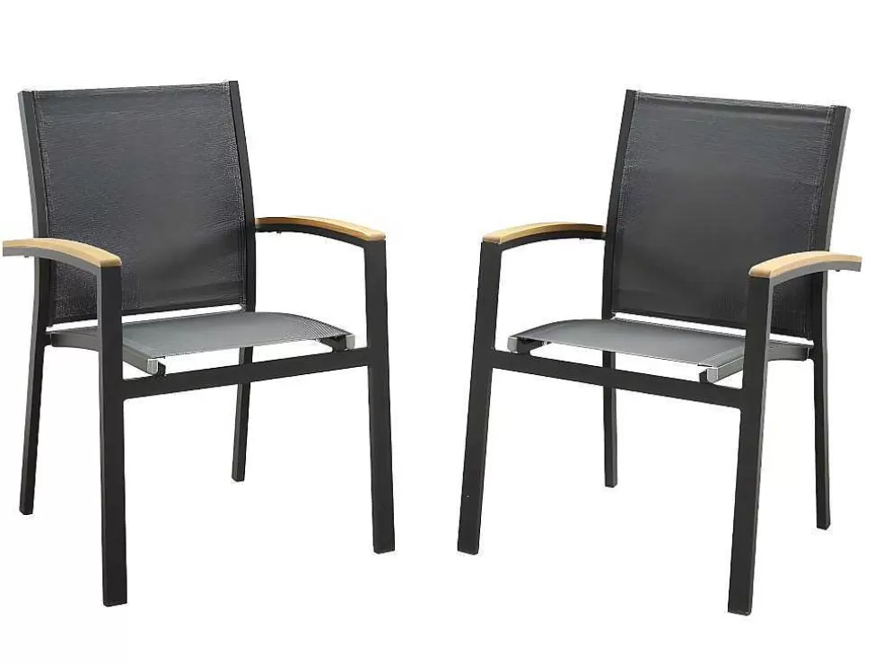 MYLIA Conjunto De Jardim Mesa E Cadeiras De Jardim Em Aluminio: Uma Mesa Extensivel 180/240 Cm E 8 Cadeiras Empilhaveis - Cinza Escuro - Nauru* Conjunto Mesa E Cadeiras De Jardim