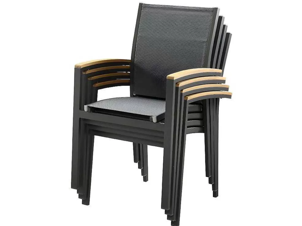 MYLIA Conjunto De Jardim Mesa E Cadeiras De Jardim Em Aluminio: Uma Mesa Extensivel 180/240 Cm E 8 Cadeiras Empilhaveis - Cinza Escuro - Nauru* Conjunto Mesa E Cadeiras De Jardim