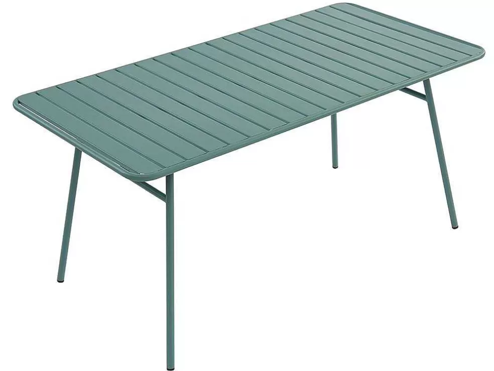 MYLIA Conjunto De Jardim, Mesa E Cadeiras De Jardim Em Metal: Uma Mesa C.160 Cm Com 2 Cadeiroes Empilhaveis E 4 Cadeiras Empilhaveis Cor Verde Amendoa - Mirmande* Conjunto Mesa E Cadeiras De Jardim