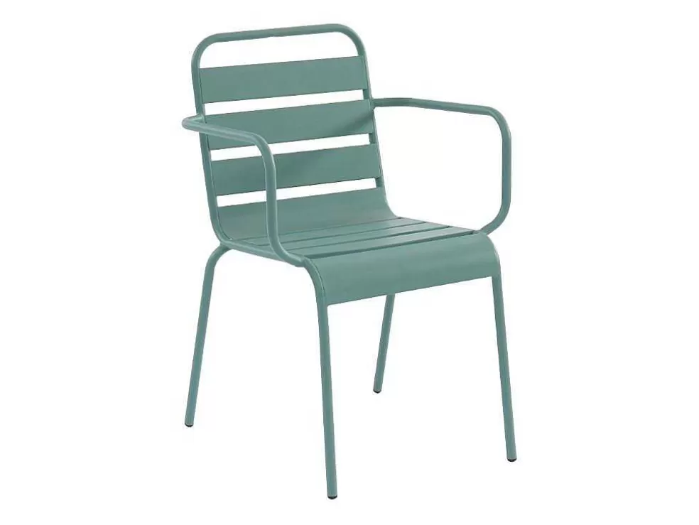 MYLIA Conjunto De Jardim, Mesa E Cadeiras De Jardim Em Metal: Uma Mesa C.160 Cm Com 2 Cadeiroes Empilhaveis E 4 Cadeiras Empilhaveis Cor Verde Amendoa - Mirmande* Conjunto Mesa E Cadeiras De Jardim