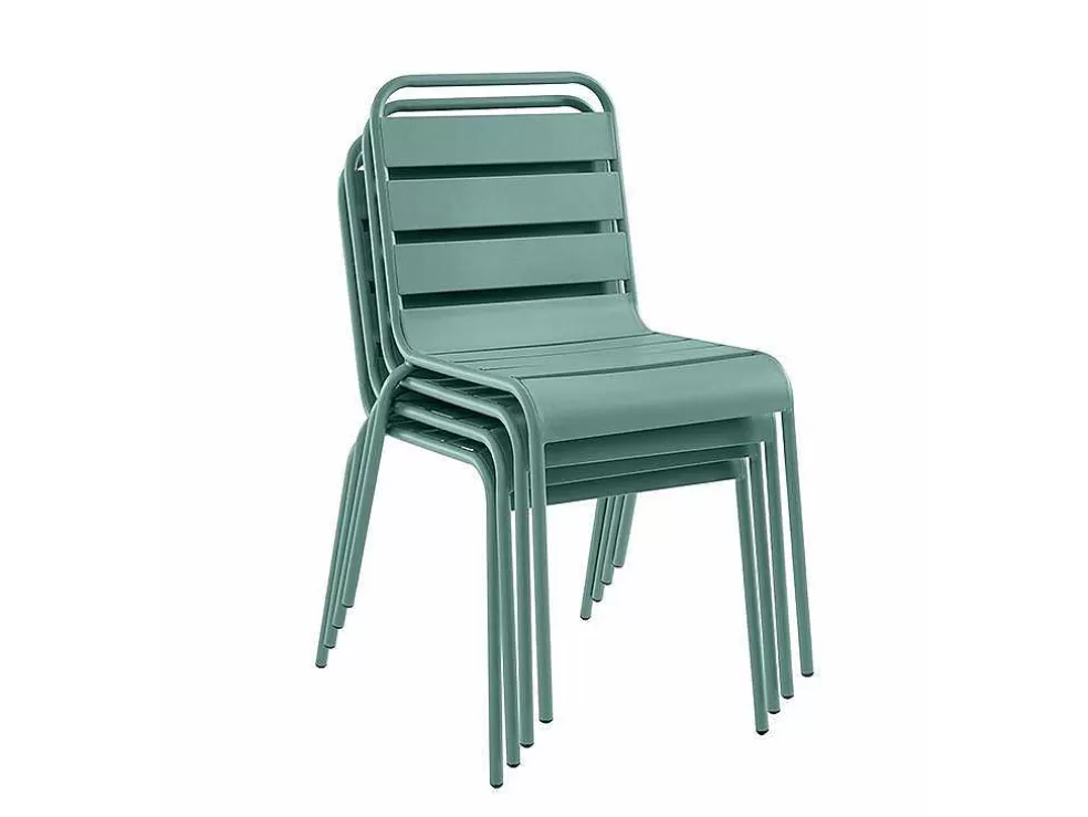MYLIA Conjunto De Jardim, Mesa E Cadeiras De Jardim Em Metal: Uma Mesa C.160 Cm Com 2 Cadeiroes Empilhaveis E 4 Cadeiras Empilhaveis Cor Verde Amendoa - Mirmande* Conjunto Mesa E Cadeiras De Jardim