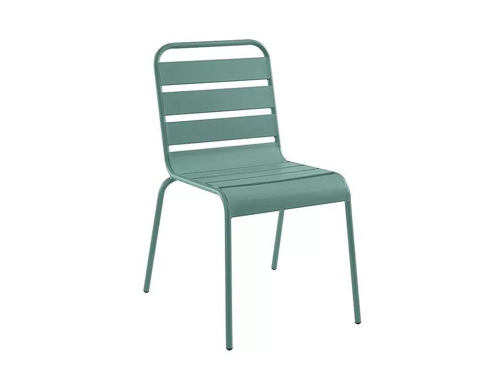 MYLIA Conjunto De Jardim, Mesa E Cadeiras De Jardim Em Metal: Uma Mesa C.160 Cm Com 2 Cadeiroes Empilhaveis E 4 Cadeiras Empilhaveis Cor Verde Amendoa - Mirmande* Conjunto Mesa E Cadeiras De Jardim