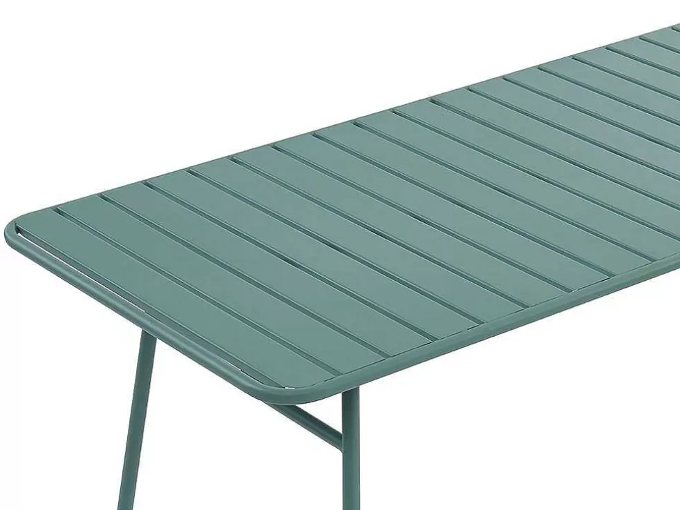 MYLIA Conjunto De Jardim, Mesa E Cadeiras De Jardim Em Metal: Uma Mesa C.160 Cm Com 2 Cadeiroes Empilhaveis E 4 Cadeiras Empilhaveis Cor Verde Amendoa - Mirmande* Conjunto Mesa E Cadeiras De Jardim