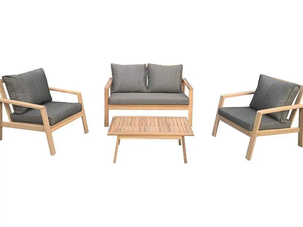 Happy Garden Conjunto De Mobiliário De Jardim De Acacia Gili - Almofadas Cinzentas* Conjunto Relax De Jardim