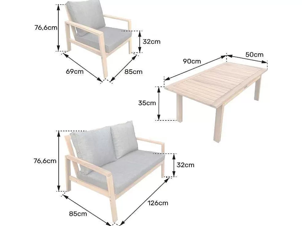 Happy Garden Conjunto De Mobiliário De Jardim De Acacia Gili - Almofadas Cinzentas* Conjunto Relax De Jardim