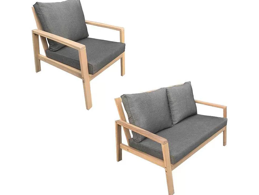 Happy Garden Conjunto De Mobiliário De Jardim De Acacia Gili - Almofadas Cinzentas* Conjunto Relax De Jardim