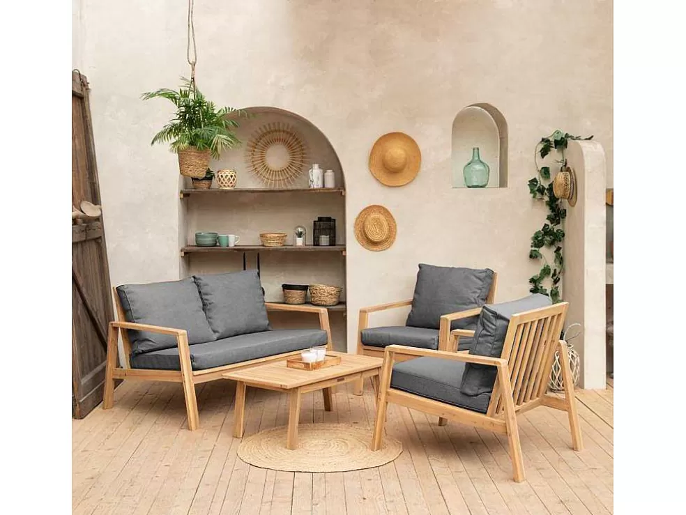 Happy Garden Conjunto De Mobiliário De Jardim De Acacia Gili - Almofadas Cinzentas* Conjunto Relax De Jardim