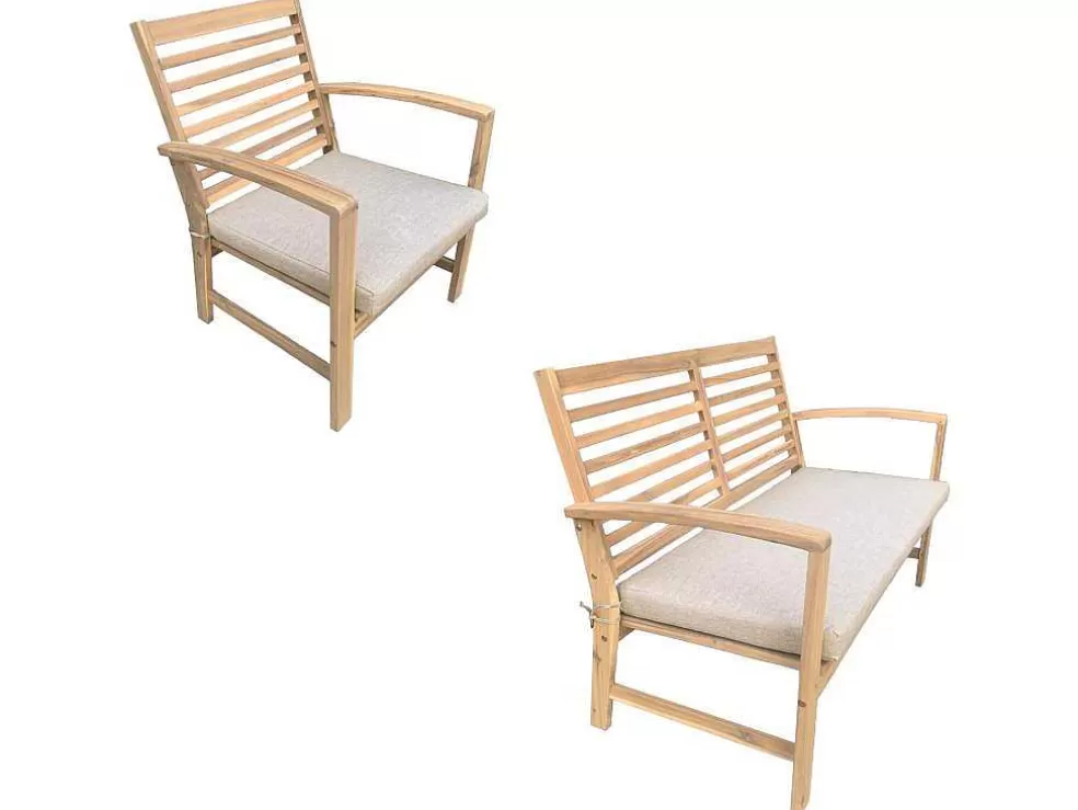 Happy Garden Conjunto De Mobiliário De Jardim De Acacia Goa 4 Lugares - Almofadas De Areia* Conjunto Relax De Jardim