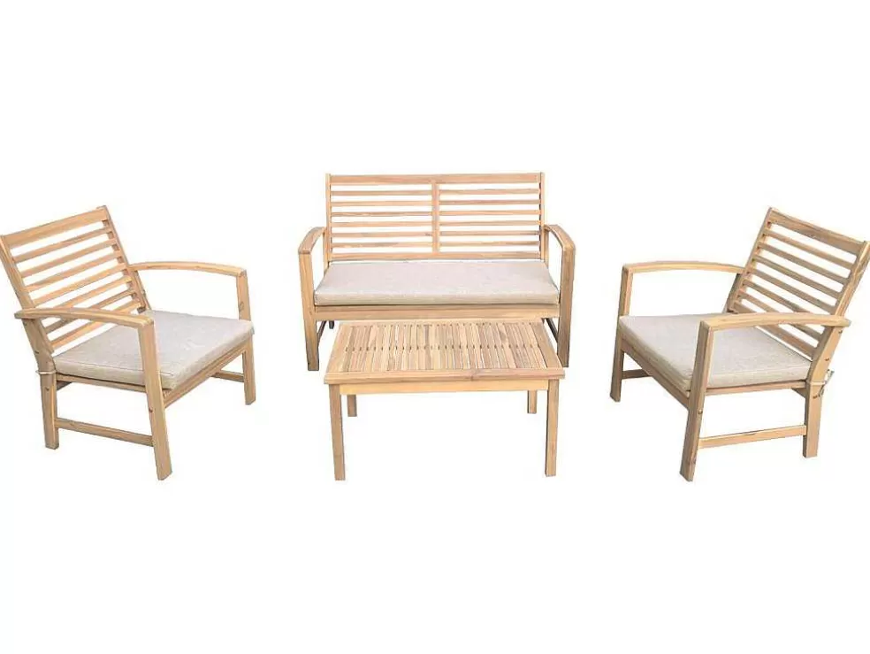 Happy Garden Conjunto De Mobiliário De Jardim De Acacia Goa 4 Lugares - Almofadas De Areia* Conjunto Relax De Jardim