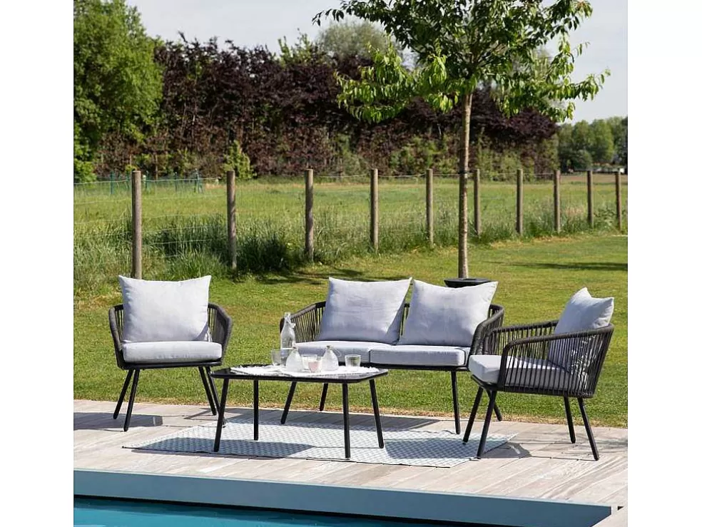 Happy Garden Conjunto De Moveis De Corda Ouvea Cinzento Claro Para Jardim - 4 Lugares* Conjunto Relax De Jardim