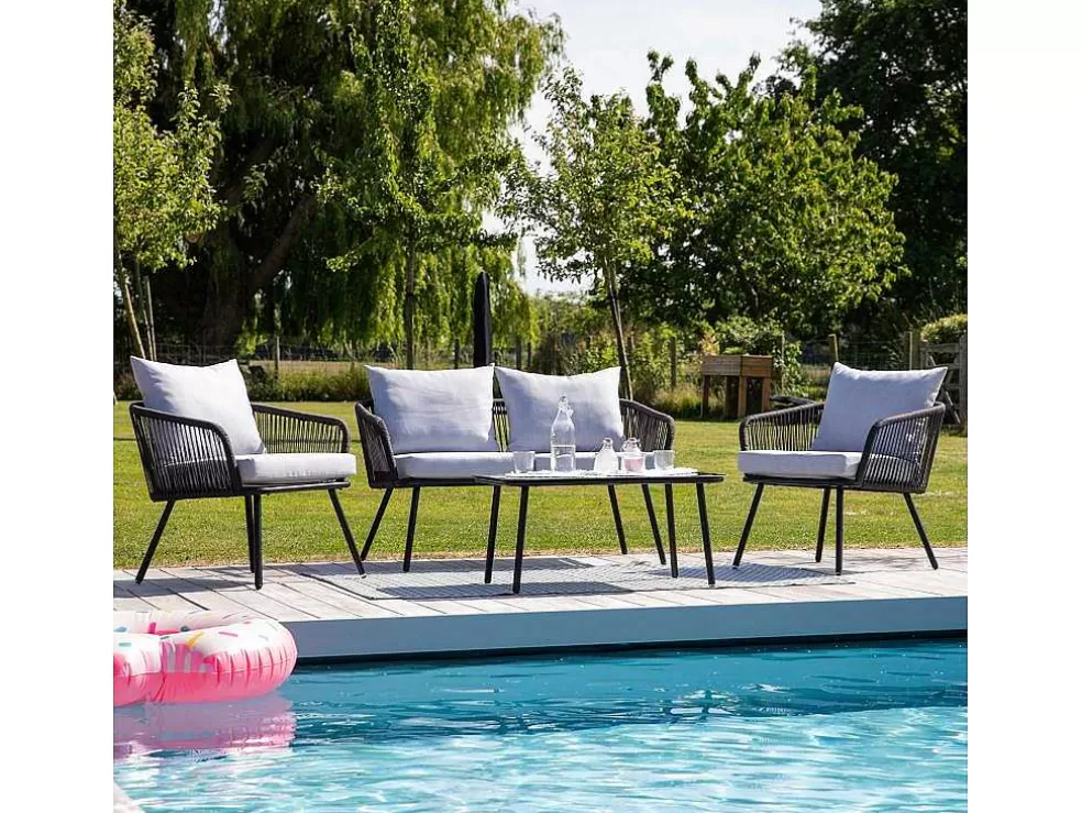 Happy Garden Conjunto De Moveis De Corda Ouvea Cinzento Claro Para Jardim - 4 Lugares* Conjunto Relax De Jardim