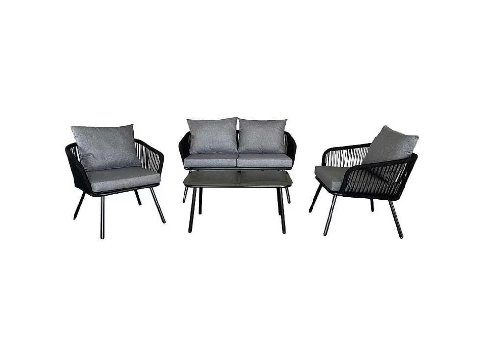 Happy Garden Conjunto De Moveis De Corda Ouvea Cinzento Escuro - 4 Lugares* Conjunto Relax De Jardim