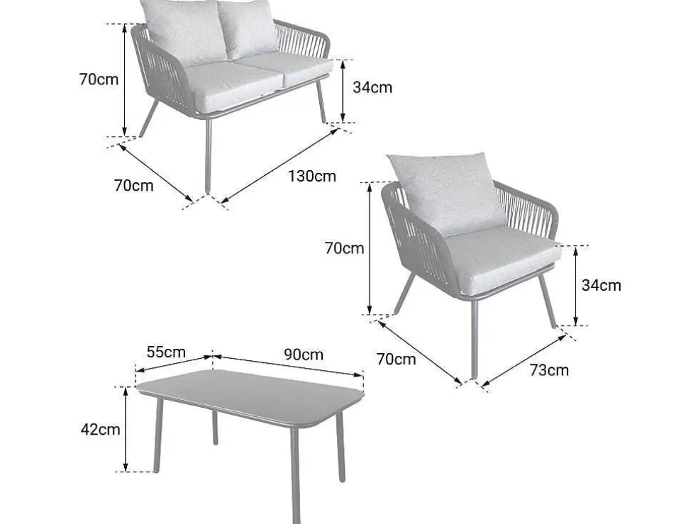 Happy Garden Conjunto De Moveis De Corda Ouvea Cinzento Escuro - 4 Lugares* Conjunto Relax De Jardim