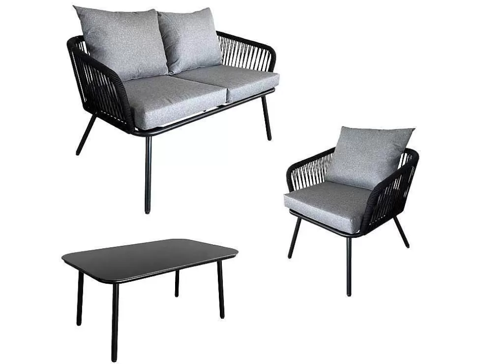 Happy Garden Conjunto De Moveis De Corda Ouvea Cinzento Escuro - 4 Lugares* Conjunto Relax De Jardim