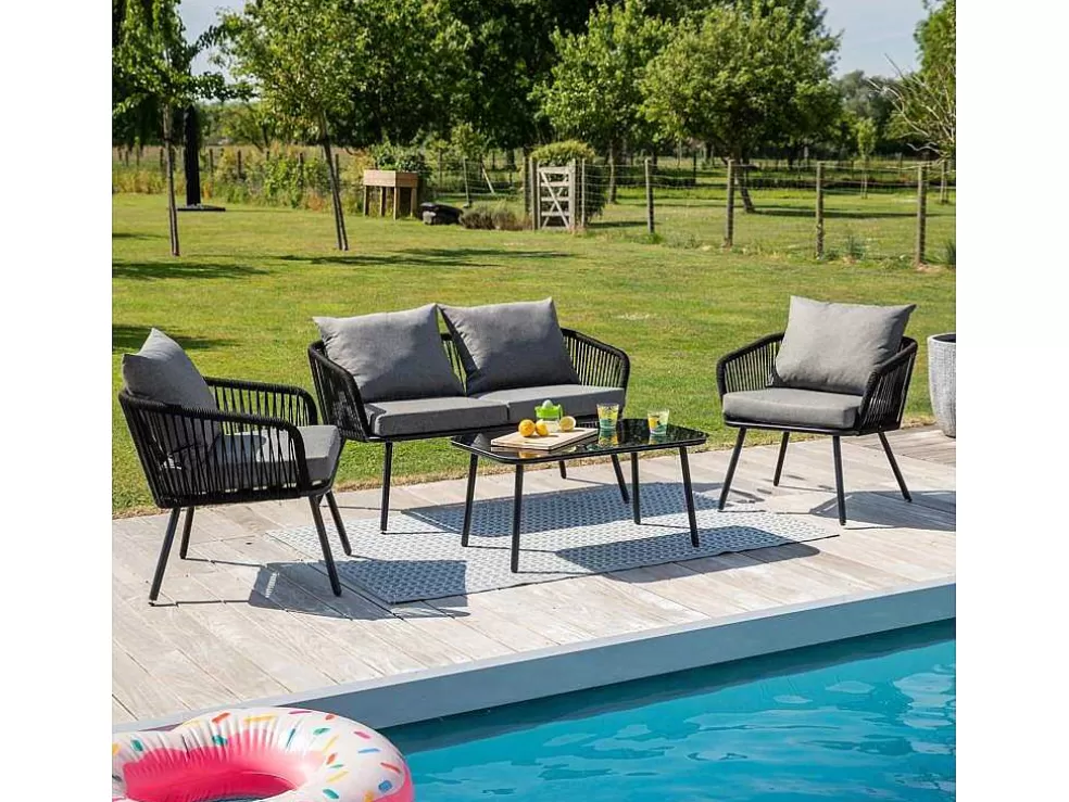 Happy Garden Conjunto De Moveis De Corda Ouvea Cinzento Escuro - 4 Lugares* Conjunto Relax De Jardim