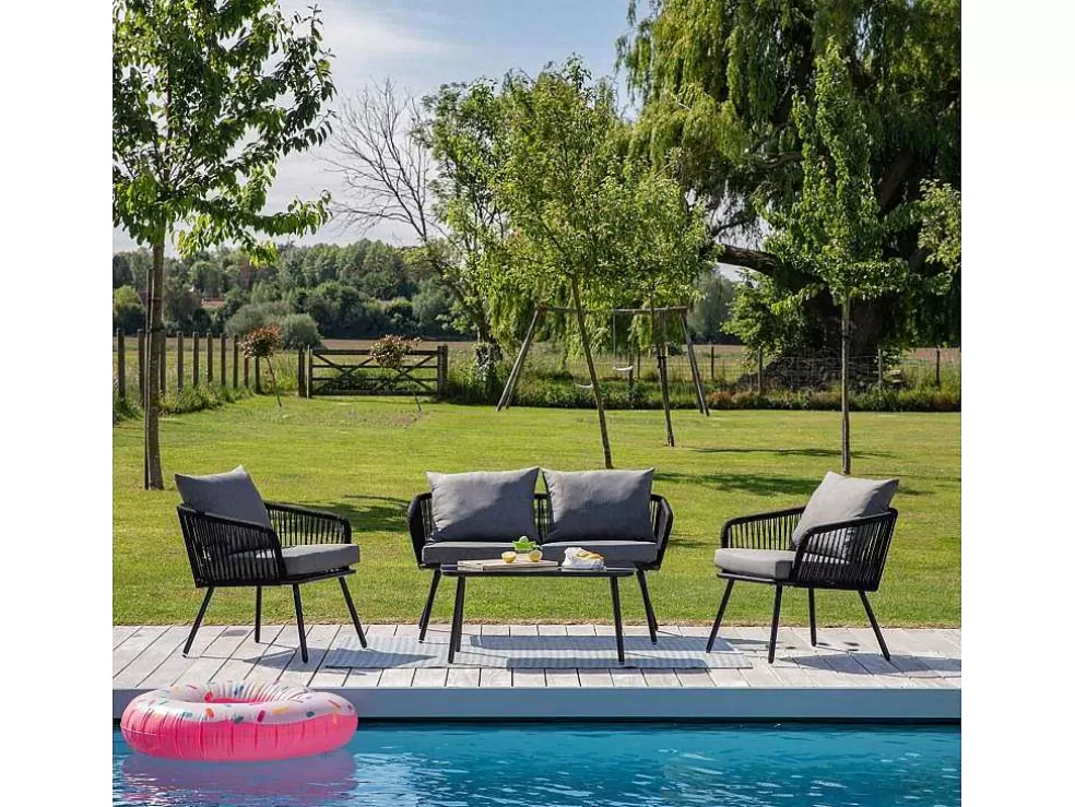 Happy Garden Conjunto De Moveis De Corda Ouvea Cinzento Escuro - 4 Lugares* Conjunto Relax De Jardim