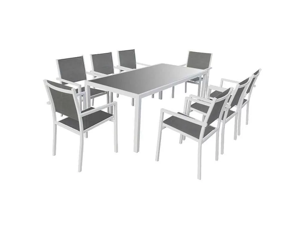 Happy Garden Conjunto De Moveis De Jardim Bari Cinzento Têxtilene 8 Lugares - Aluminio Branco* Conjunto Mesa E Cadeiras De Jardim