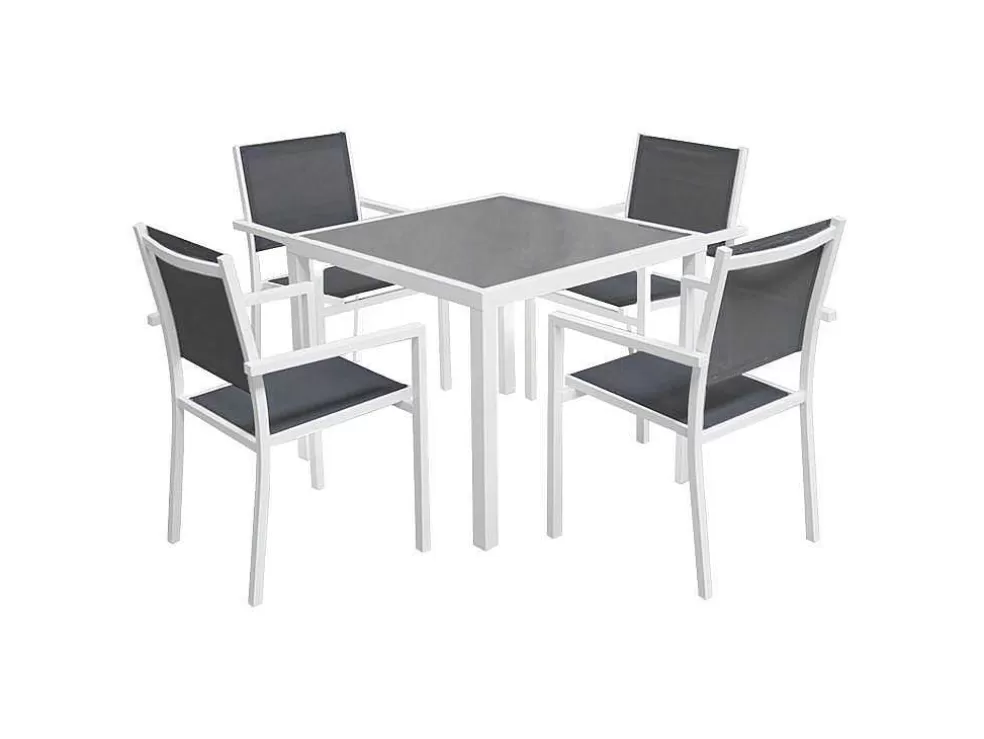 Happy Garden Conjunto De Moveis De Jardim Bergamo De 4 Lugares - Aluminio Branco* Conjunto Mesa E Cadeiras De Jardim