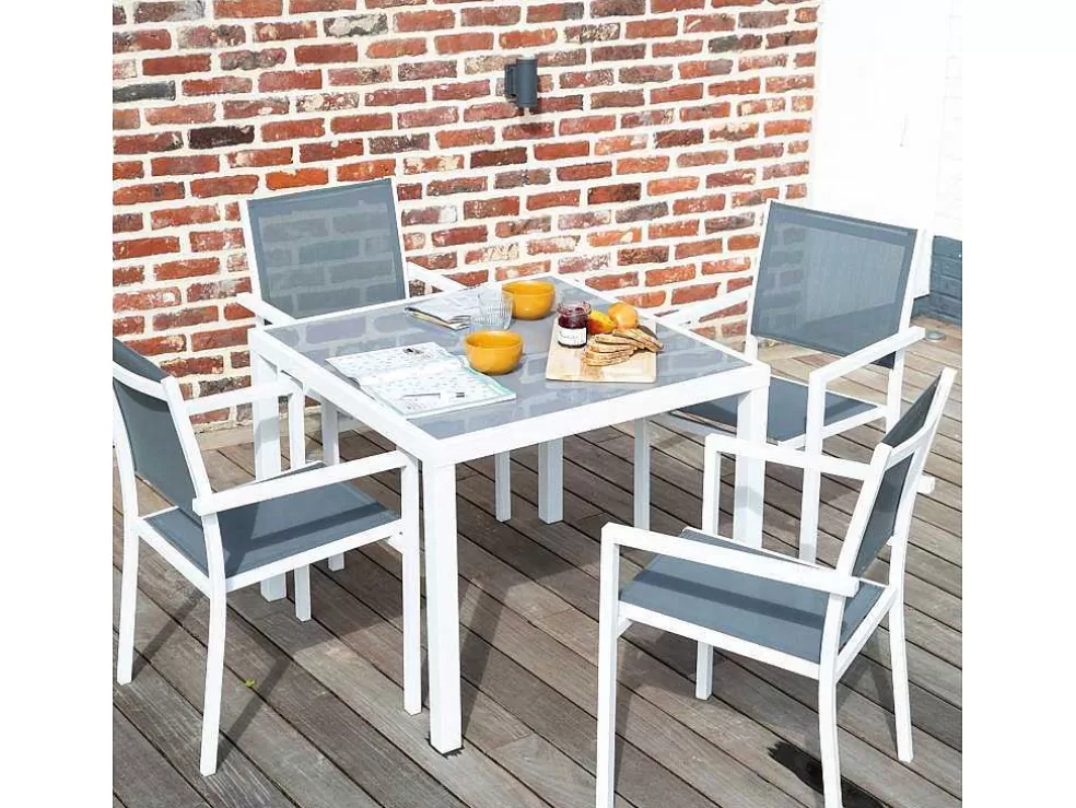 Happy Garden Conjunto De Moveis De Jardim Bergamo De 4 Lugares - Aluminio Branco* Conjunto Mesa E Cadeiras De Jardim
