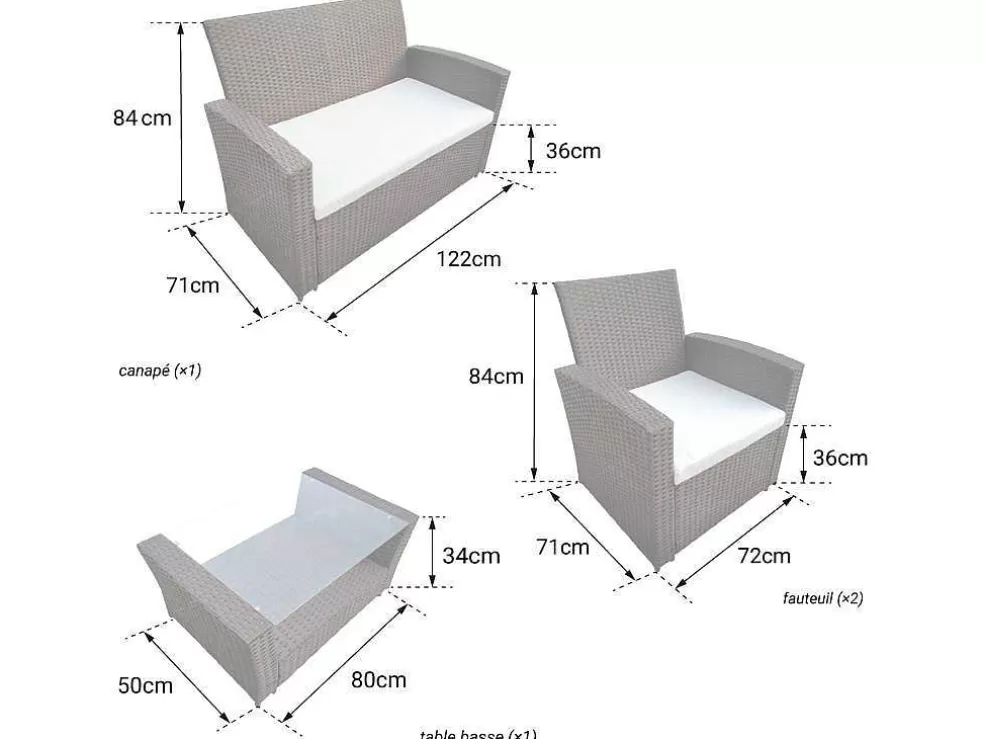 Happy Garden Conjunto De Moveis De Jardim Comino Em Resina Tecida Preta 4 Lugares - Almofadas Cinzentas* Conjunto Relax De Jardim