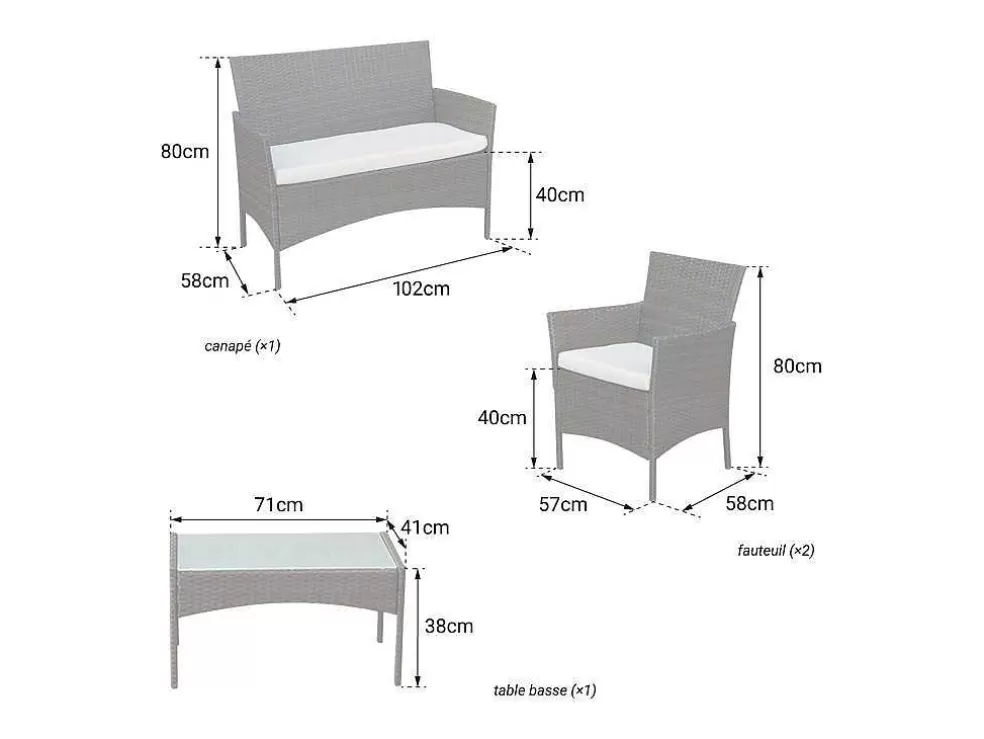 Happy Garden Conjunto De Moveis De Jardim Corfou Em Resina Tecida Preta 4 Lugares - Almofadas Cinzentas* Conjunto Relax De Jardim
