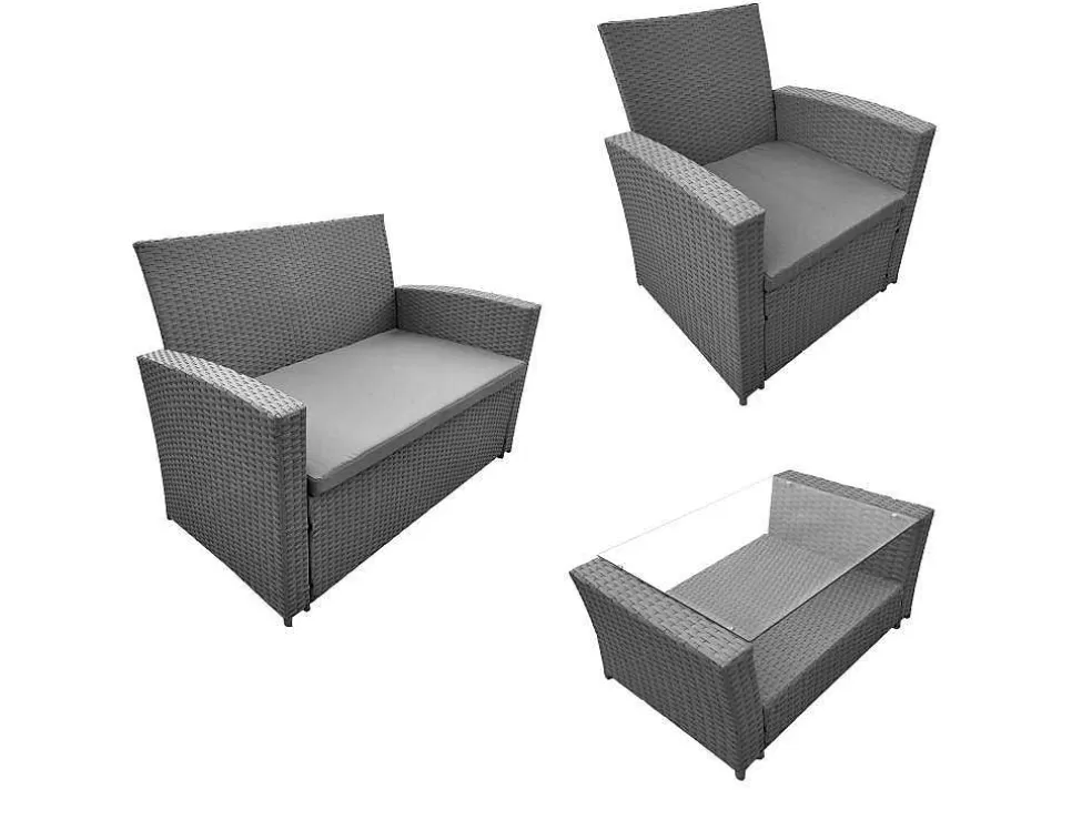 Happy Garden Conjunto De Moveis De Jardim Em Resina Cinzenta Comino 4 Lugares - Almofadas Cinzentas* Conjunto Relax De Jardim