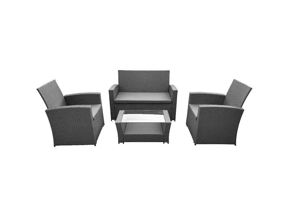 Happy Garden Conjunto De Moveis De Jardim Em Resina Cinzenta Comino 4 Lugares - Almofadas Cinzentas* Conjunto Relax De Jardim