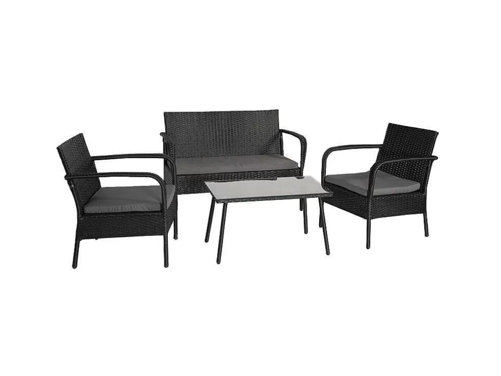 Happy Garden Conjunto De Moveis De Jardim Lipari Em Resina Tecida Em Preto - Almofadas Cinzentas* Conjunto Relax De Jardim
