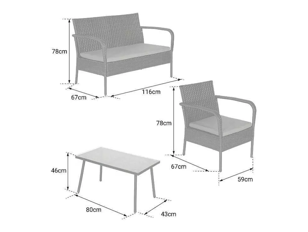 Happy Garden Conjunto De Moveis De Jardim Lipari Em Resina Tecida Em Preto - Almofadas Cinzentas* Conjunto Relax De Jardim
