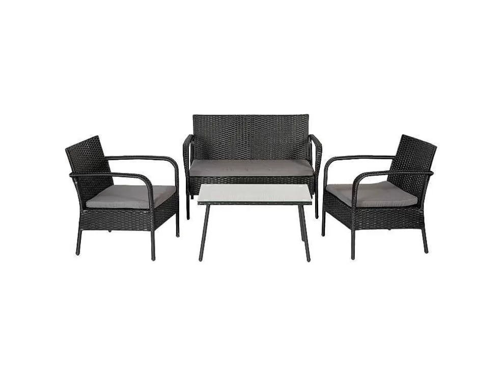 Happy Garden Conjunto De Moveis De Jardim Lipari Em Resina Tecida Em Preto - Almofadas Cinzentas* Conjunto Relax De Jardim