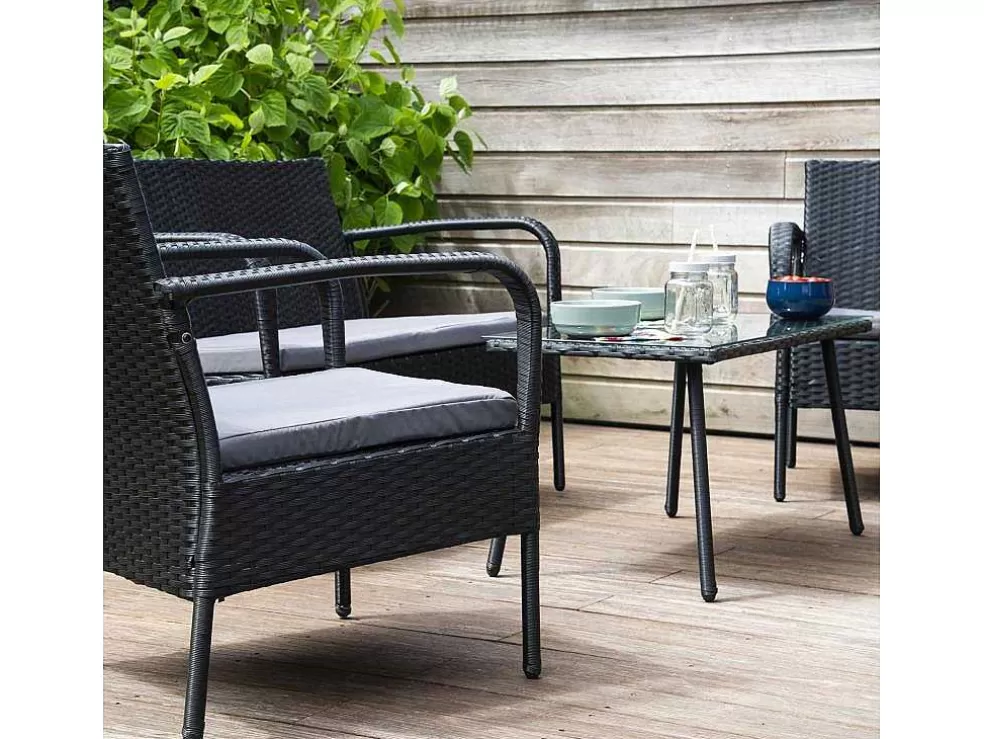 Happy Garden Conjunto De Moveis De Jardim Lipari Em Resina Tecida Em Preto - Almofadas Cinzentas* Conjunto Relax De Jardim