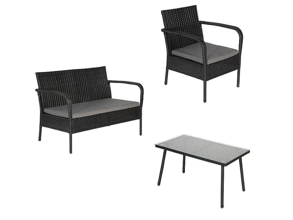 Happy Garden Conjunto De Moveis De Jardim Lipari Em Resina Tecida Em Preto - Almofadas Cinzentas* Conjunto Relax De Jardim