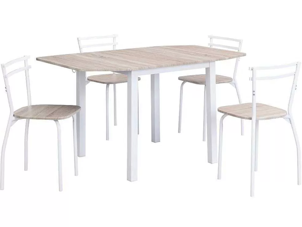 Vente-unique Conjunto Mesa + 4 Cadeiras Em Mdf E Metal Natural E Branco - Maewin* Promoções Sala