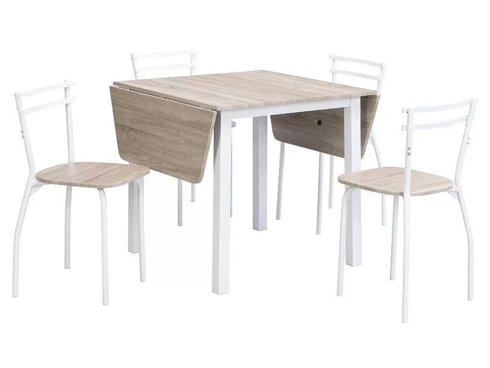 Vente-unique Conjunto Mesa + 4 Cadeiras Em Mdf E Metal Natural E Branco - Maewin* Promoções Sala
