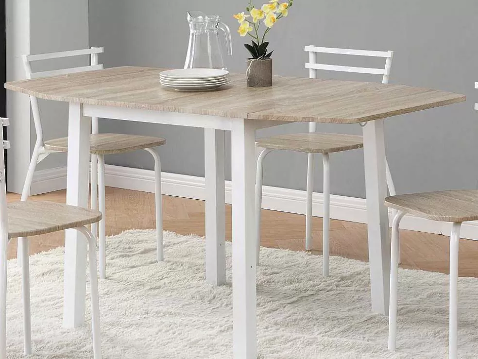 Vente-unique Conjunto Mesa + 4 Cadeiras Em Mdf E Metal Natural E Branco - Maewin* Promoções Sala