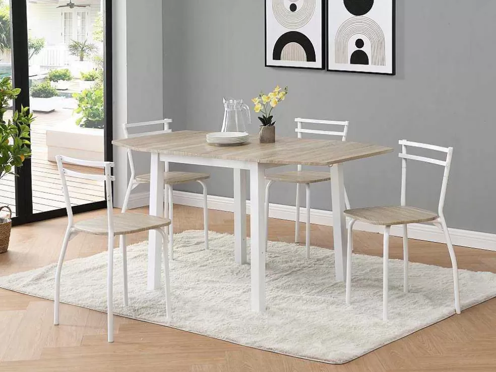 Vente-unique Conjunto Mesa + 4 Cadeiras Em Mdf E Metal Natural E Branco - Maewin* Promoções Sala