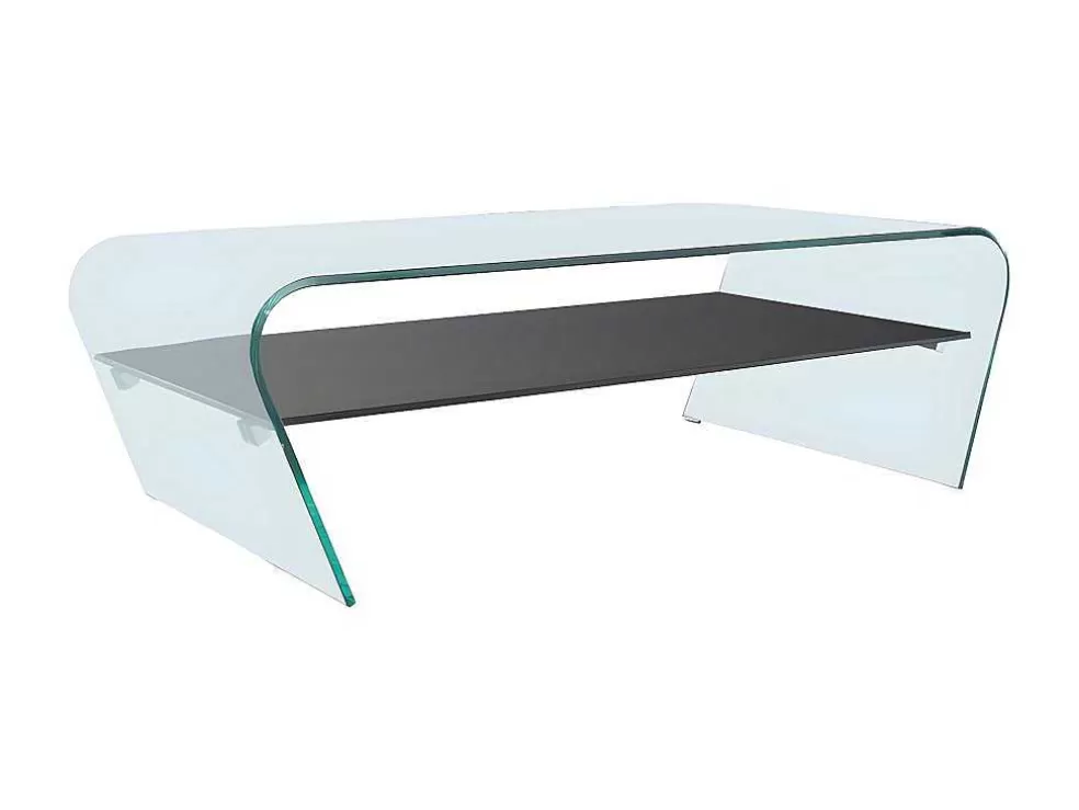 Vente-unique Conjunto Mesa De Centro Transparente E Preta - Kelly E Tapete Felpudo Antracite - Dolce* Mesa De Centro