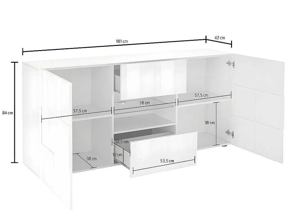 Vente-unique Conjunto Móvel De Tv + Aparador Lacado - Branco Lacado - Calisto* Aparador