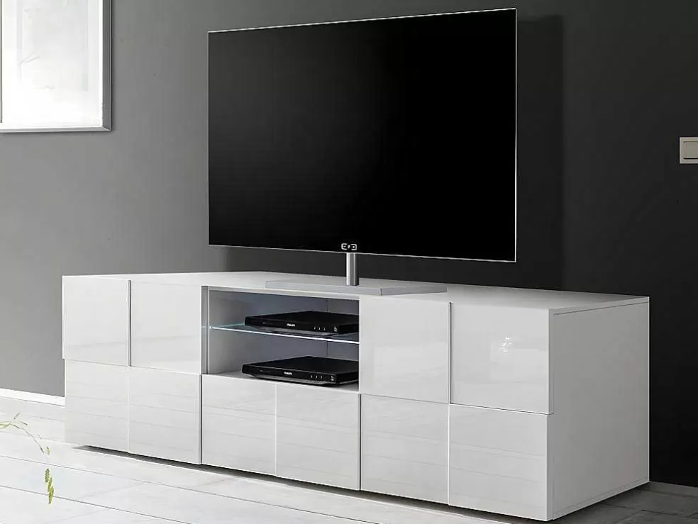 Vente-unique Conjunto Móvel De Tv + Aparador Lacado - Branco Lacado - Calisto* Aparador