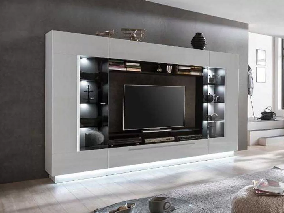 Vente-unique Conjunto Móvel Para Tv Com Arrumação E Com Leds Em Mdf Lacado A Branco - Blake* Móvel De Tv