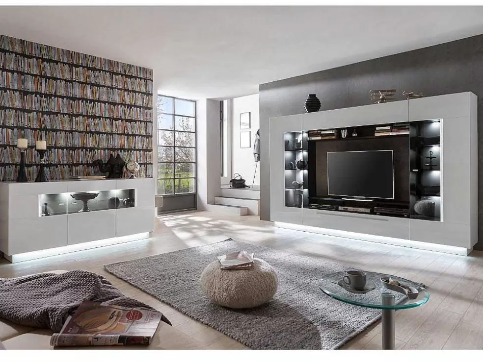 Vente-unique Conjunto Móvel Para Tv Com Arrumação E Com Leds Em Mdf Lacado A Branco - Blake* Móvel De Tv