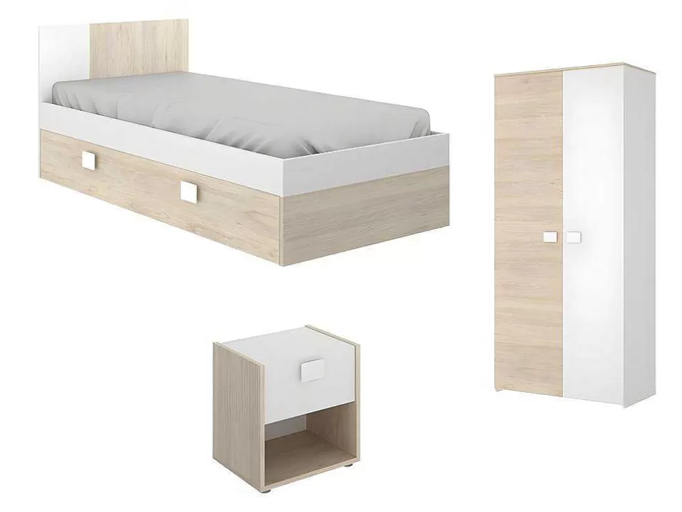 Vente-unique Conjunto Quarto Completo Cama 90 X 190 Cm + Mesa De Cabeceira + Guarda-Roupa - Sonia* Cama Dupla