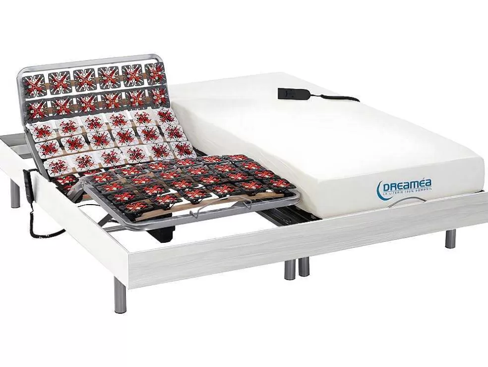 DREAMEA Conjunto Relaxamento Com Estacas Com Memória De Forma Hesiode Iii De - Motores Okin - Branco - 2X90X200 Cm* Cama Articulada