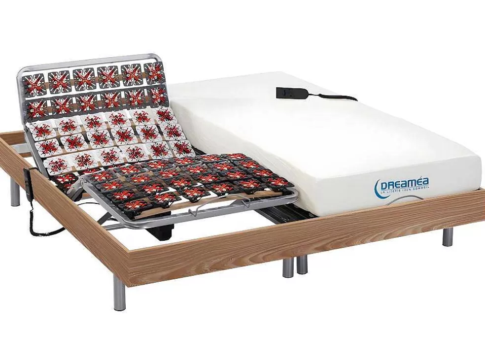 DREAMEA Conjunto Relaxamento Com Estacas Com Memória De Forma Hesiode Iii De - Motores Okin - Carvalho - 2X90X200 Cm* Cama Articulada
