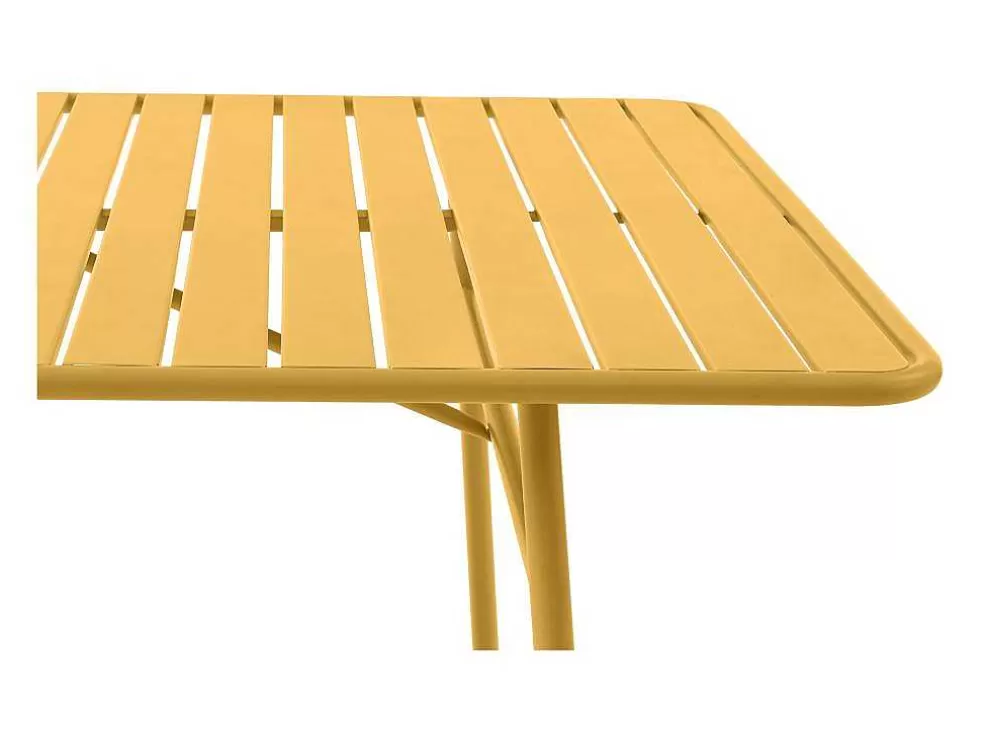 MYLIA Conjunto Sala De Jantar De Jardim Metal, Uma Mesa C160 Cm Com 2 Cadeiroes Empilhaveis E 4 Cadeiras Empilhaveis Amarelo Mostarda - Mirmande De * Conjunto Mesa E Cadeiras De Jardim
