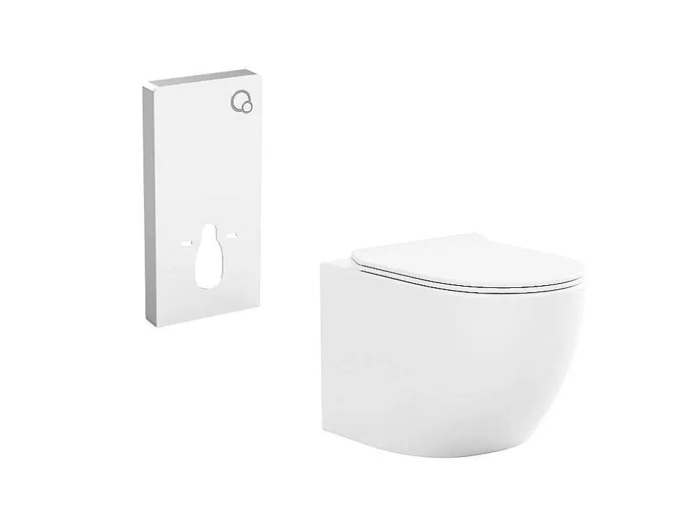 Vente-unique Conjunto Sanita Suspensa Com Estrutura De Suporte Decorativa Branco Brilhante - Javoine* Sanita Suspensa