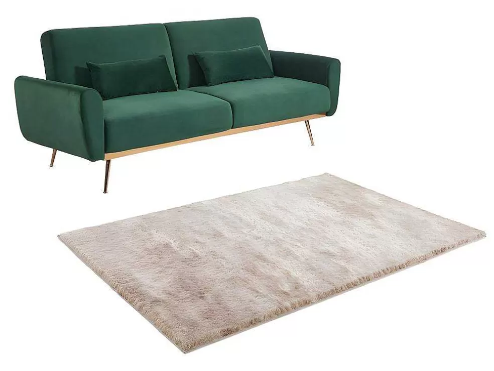 Vente-unique Conjunto Sofá De 3 Lugares Convertivel Clic-Clac Verde-Abeto - Launei E Tapete Taupe - Dolce* Sofá Cama Clic-Clac E Dobravel
